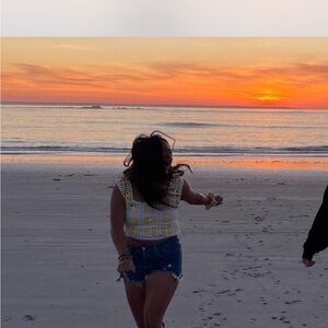 Yellow and White Bohemian Style Crop Top